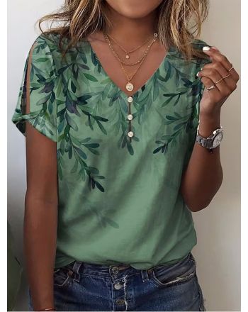 Floral Casual V Neck T-Shirt