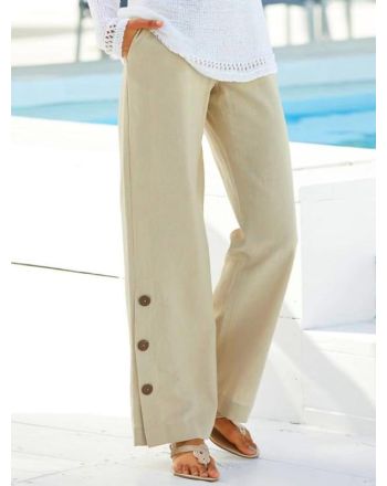 Casual Plain Autumn Cotton Natural No Elasticity Loose Elastic Band Long Casual Pants for Women