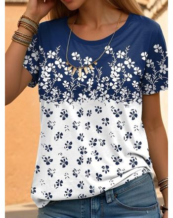 Floral Loose Casual Crew Neck T-Shirt