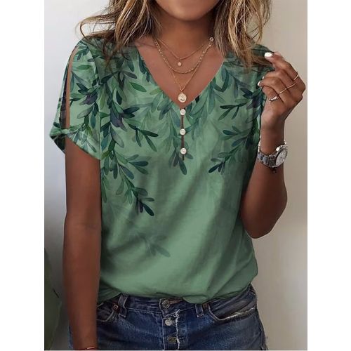 Floral Casual V Neck T-Shirt