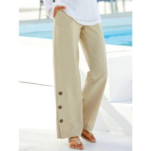 Casual Plain Autumn Cotton Natural No Elasticity Loose Elastic Band Long Casual Pants for Women